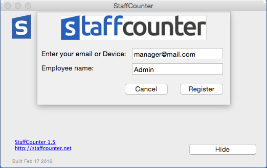  Write into the first field the email address of the manager. . StaffCounter.net.