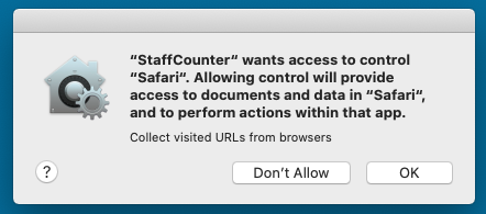 Allow to StaffCounter application the access to Safari web history.