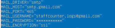 В конце файла введите адрес и пароль электронной почты (поле MAIL_USERNAME, MAIL_PASSWORD).