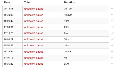 List of all employee breaks during the working day.