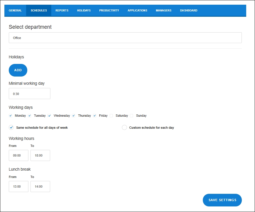 StaffCounter work schedules